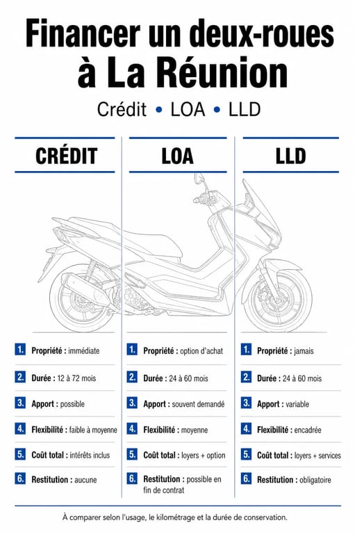 Comment optimiser le financement de votre nouveau deux-roues à La Réunion : comparaison crédit, LOA et LLD