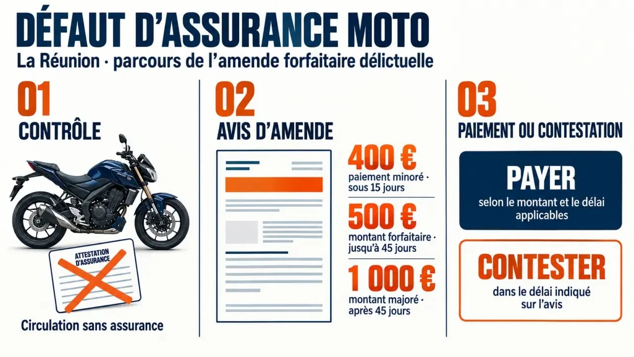 Amende défaut assurance moto Réunion : montants et parcours après un contrôle