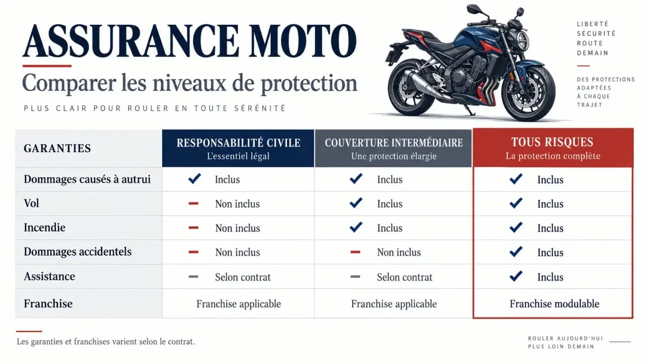 Comparaison visuelle des garanties d’une assurance moto au Tampon
