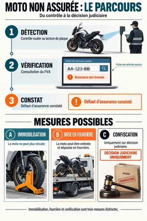 Infographie sur l'immobilisation de moto non assurée à La Réunion : FVA, fourrière et confiscation