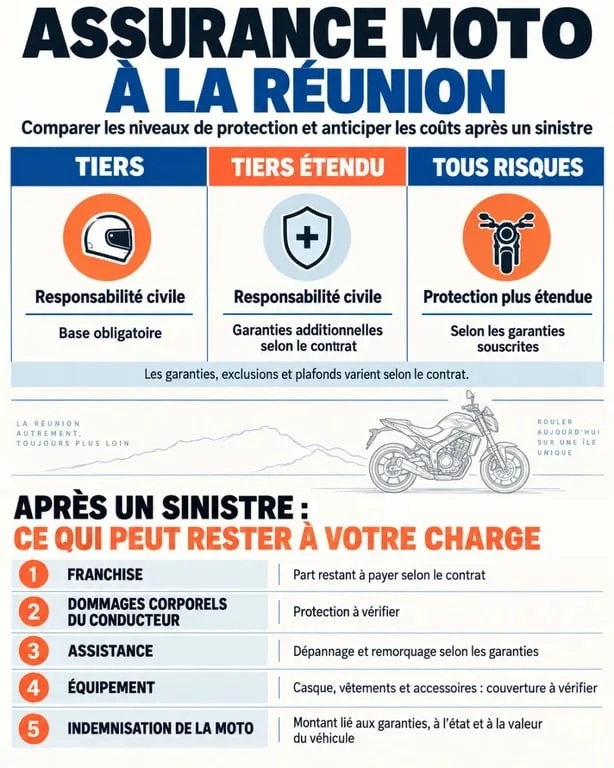 Agent général assurance moto réunion : garanties, franchises et assistance selon le niveau de couverture