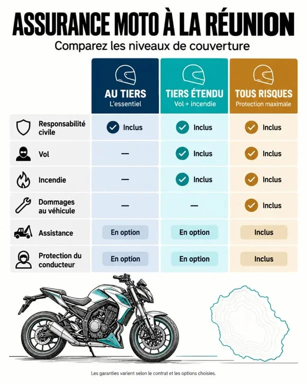 Ouvrir un contrat assurance moto Réunion : niveaux de couverture et garanties à comparer